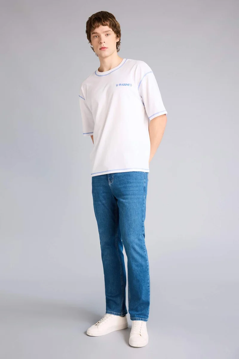 DeFacto 100% Cotton Boxy Fit Printed Short Sleeve T-Shirt
