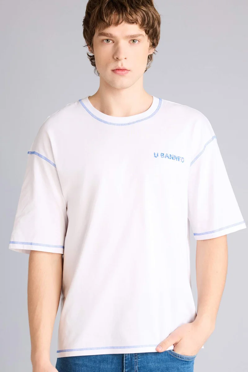 DeFacto 100% Cotton Boxy Fit Printed Short Sleeve T-Shirt