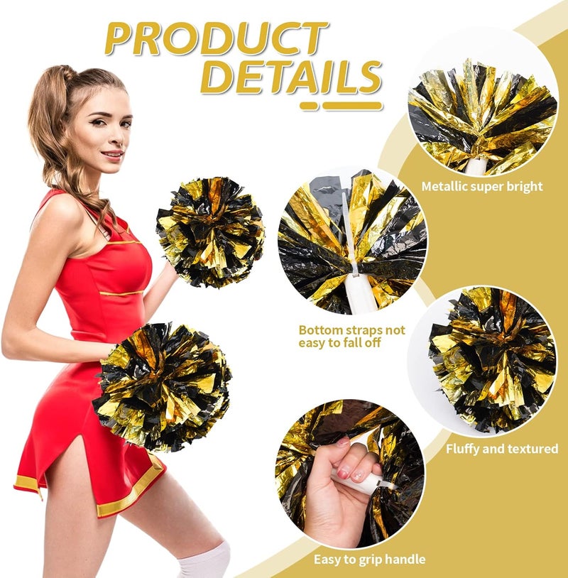 CREATIEE-PRO 4Pcs Metallic Cheerleading Pom Poms, Creatiee 2 Pair Cheerleader Cheering Squad Pompoms for School Sports Dance Games Team Spirit Cheer - Image 3