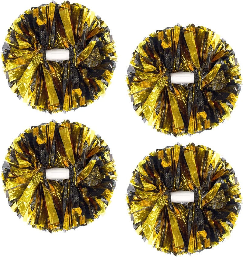 CREATIEE-PRO 4Pcs Metallic Cheerleading Pom Poms, Creatiee 2 Pair Cheerleader Cheering Squad Pompoms for School Sports Dance Games Team Spirit Cheer - Image 1
