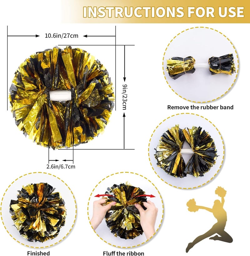 CREATIEE-PRO 4Pcs Metallic Cheerleading Pom Poms, Creatiee 2 Pair Cheerleader Cheering Squad Pompoms for School Sports Dance Games Team Spirit Cheer - Image 2