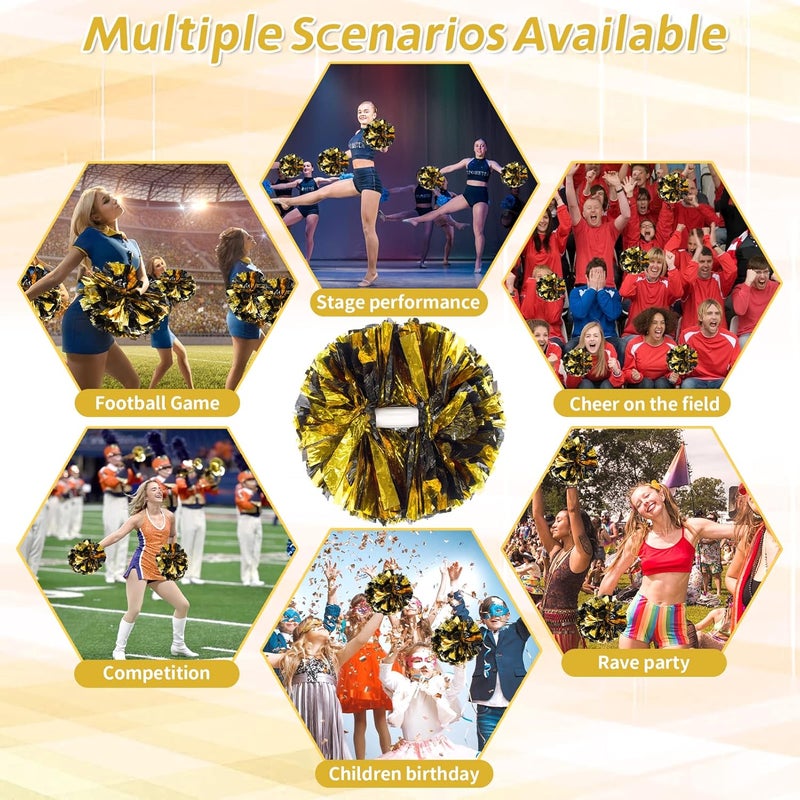 CREATIEE-PRO 4Pcs Metallic Cheerleading Pom Poms, Creatiee 2 Pair Cheerleader Cheering Squad Pompoms for School Sports Dance Games Team Spirit Cheer - Image 4