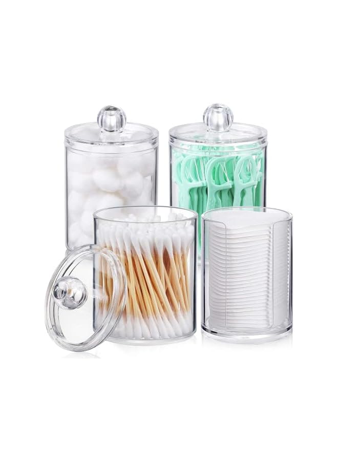 vesus 4 Pack 10oz Plastic Cotton Swab Ball Pad Holders,Clear Acrylic Jars with Lids,Plastic Apothecary Jar Make up Organizer Container for Cotton Swab,Cotton Rounds, Floss Picks,Bath Salts - Image 3