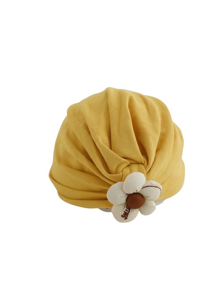 Yellow Color Cotton Newborn Baby Girl Hospital Hat Infant Caps Baby Beanie Hats for Girls Spring Summer 0-36 Months - Image 1