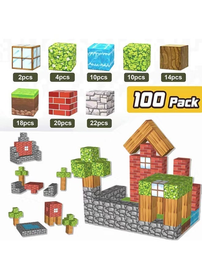 100 قطعة كتل مغناطيسية - بناء منجم مغناطيس العالم غابة السحر مجموعة، 1 '' كتل البناء المغناطيسية الطفل الصغير الإبداعي للأطفال لعب، STEM الحسية في الهواء الطلق لعب 3+ سنة من العمر الأولاد والبنات - Image 1