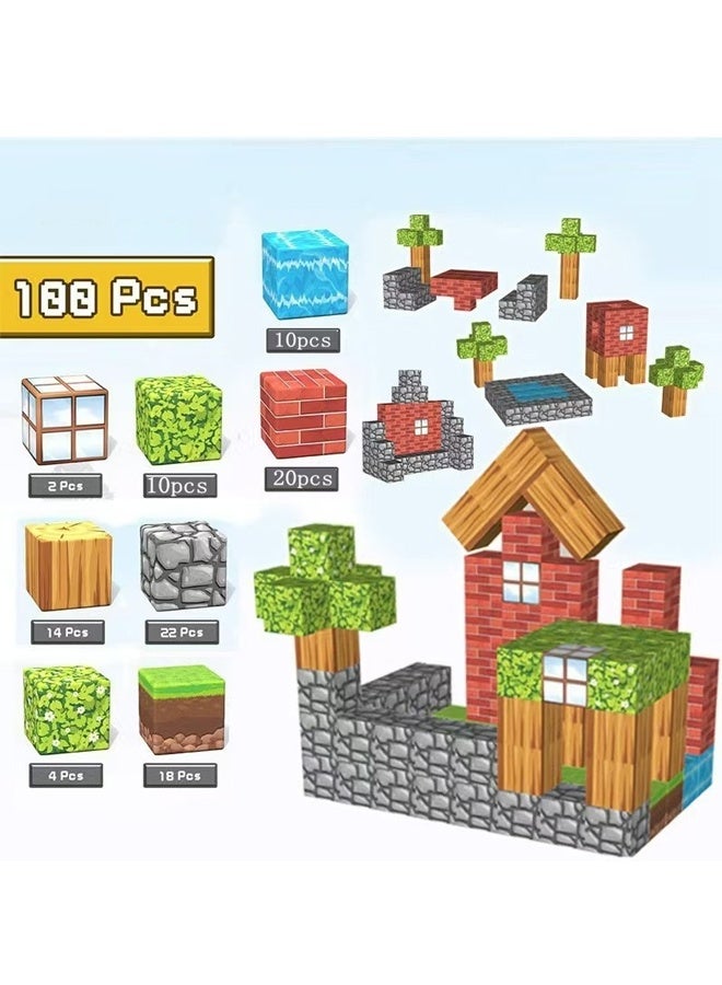 100 قطعة كتل مغناطيسية - بناء منجم مغناطيس العالم غابة السحر مجموعة، 1 '' كتل البناء المغناطيسية الطفل الصغير الإبداعي للأطفال لعب، STEM الحسية في الهواء الطلق لعب 3+ سنة من العمر الأولاد والبنات - Image 2