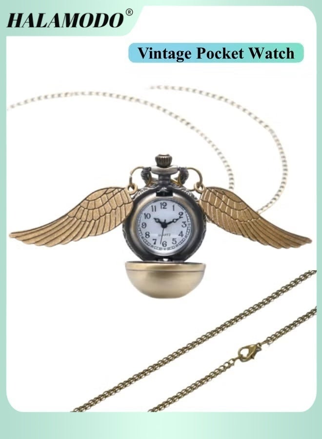 هالامودو ساعة جيب عتيقة على شكل جناح ملاك وكرة طائرة أسطورية وقلادة كوارتز بتصميم Steampunk رائعة كهدية - Image 1