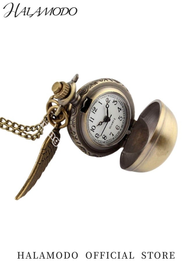 هالامودو ساعة جيب عتيقة على شكل جناح ملاك وكرة طائرة أسطورية وقلادة كوارتز بتصميم Steampunk رائعة كهدية - Image 4