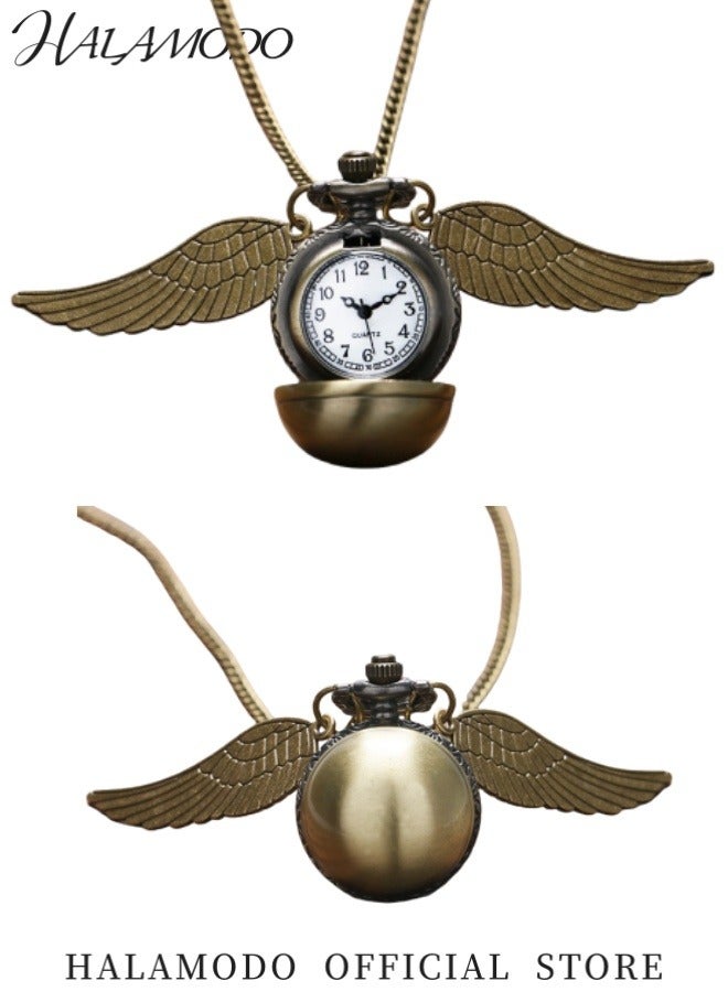 هالامودو ساعة جيب عتيقة على شكل جناح ملاك وكرة طائرة أسطورية وقلادة كوارتز بتصميم Steampunk رائعة كهدية - Image 5