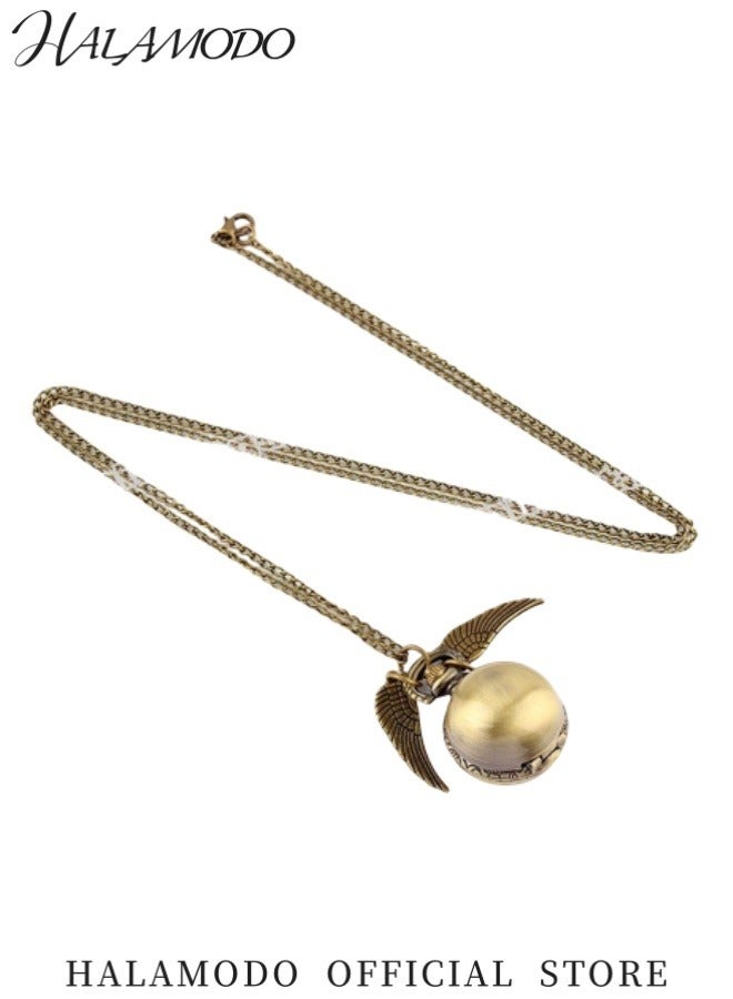 هالامودو ساعة جيب عتيقة على شكل جناح ملاك وكرة طائرة أسطورية وقلادة كوارتز بتصميم Steampunk رائعة كهدية - Image 3