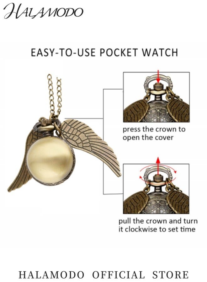هالامودو ساعة جيب عتيقة على شكل جناح ملاك وكرة طائرة أسطورية وقلادة كوارتز بتصميم Steampunk رائعة كهدية - Image 2
