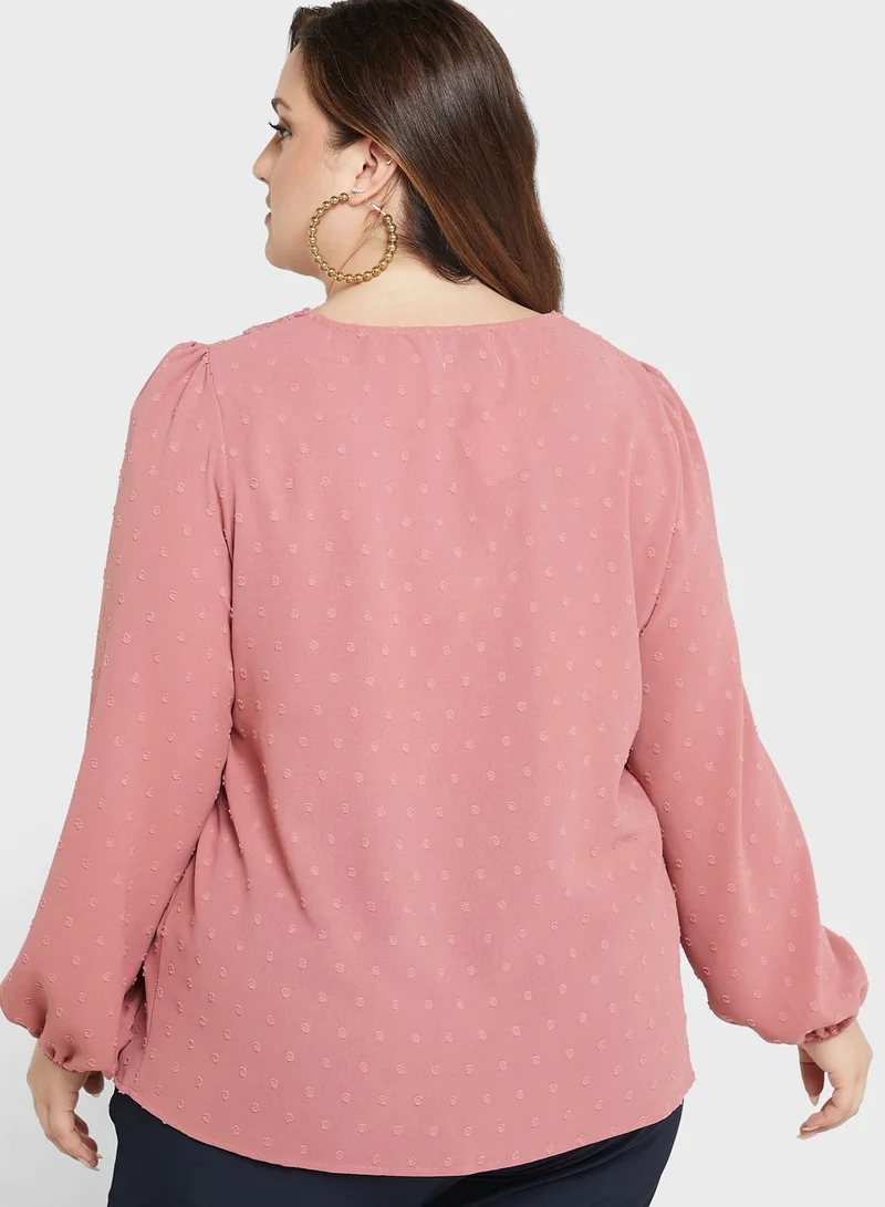 Ella Plus Lace Trim Dobby Detail Top