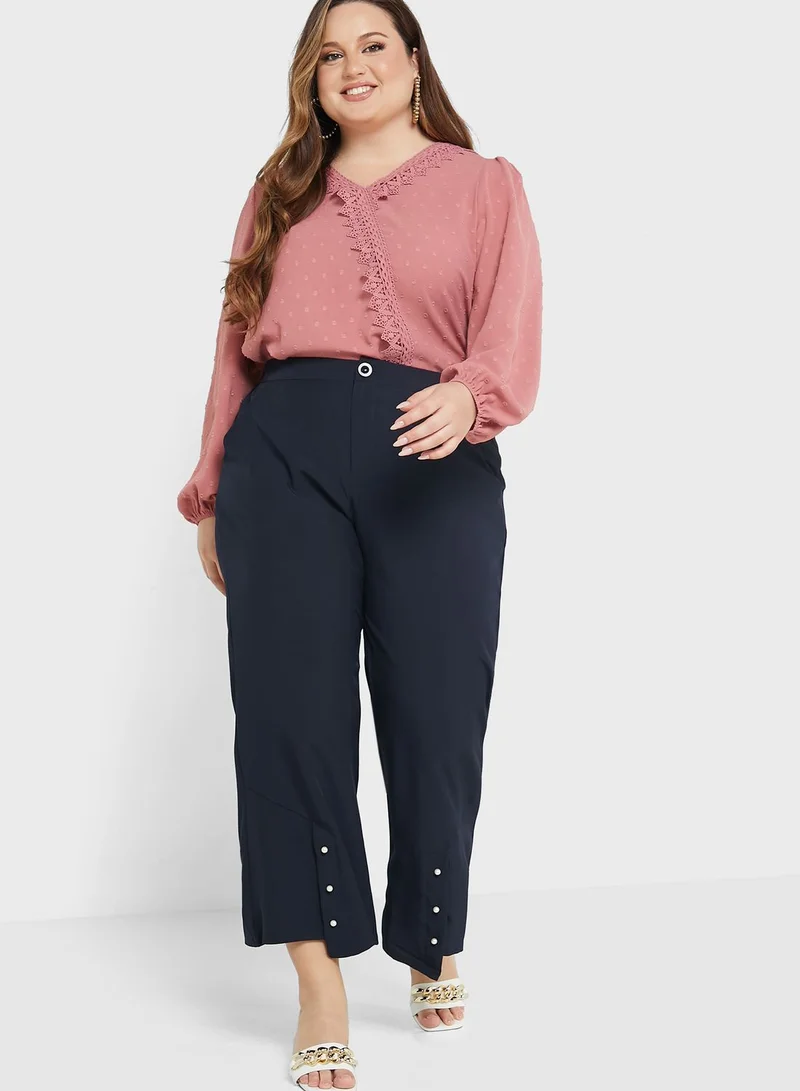 Ella Plus Lace Trim Dobby Detail Top