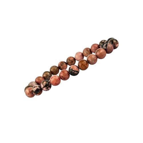 GEMSMANTRA Natural Rhodonite Stretchable Crystal Bracelet | Lab Certified 8mm Round Cut Beads | Unisex Healing Bracelet for Men & Women | Promotes Love, Emotional Healing & Inner Peace - Image 1