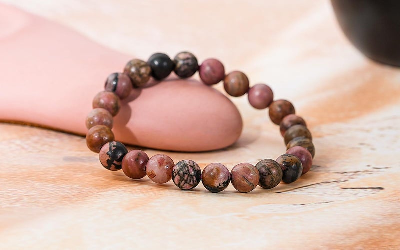 GEMSMANTRA Natural Rhodonite Stretchable Crystal Bracelet | Lab Certified 8mm Round Cut Beads | Unisex Healing Bracelet for Men & Women | Promotes Love, Emotional Healing & Inner Peace - Image 5