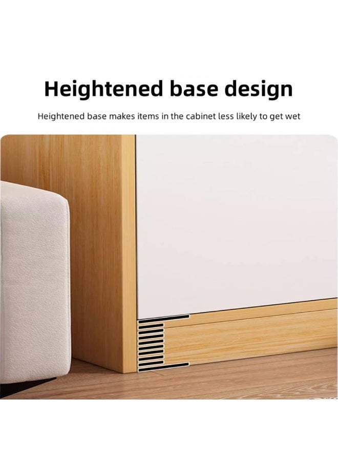 إيونتو خزانة جانبية عصرية - وحدة تخزين بثلاثة أدراج وثلاثة أبواب مع سطح عمل ناعم، ومقابض خشبية منحنية، وتشطيب بلون القيقب، وهيكل من الخشب الليفي متوسط ​​الكثافة والخشب الصلب للمطبخ وغرفة الطعام وغرفة المعيشة - Image 3