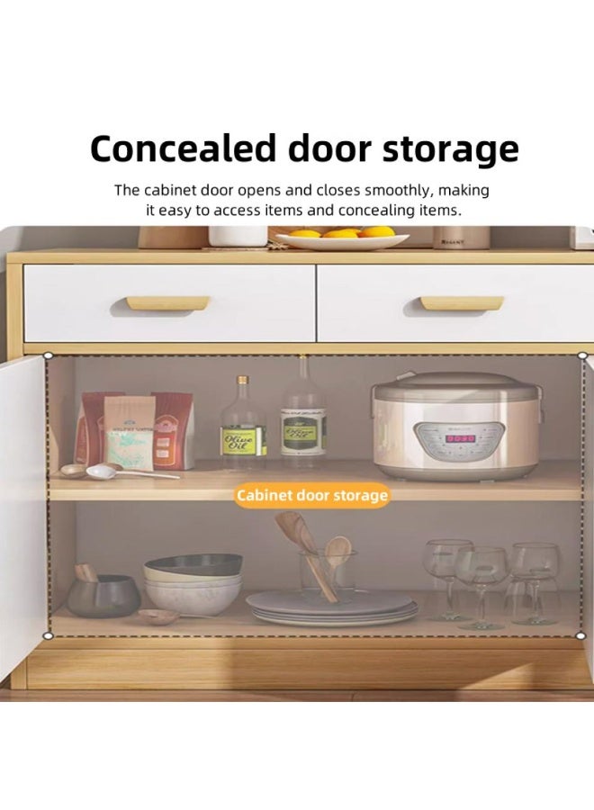 إيونتو خزانة جانبية عصرية - وحدة تخزين بثلاثة أدراج وثلاثة أبواب مع سطح عمل ناعم، ومقابض خشبية منحنية، وتشطيب بلون القيقب، وهيكل من الخشب الليفي متوسط ​​الكثافة والخشب الصلب للمطبخ وغرفة الطعام وغرفة المعيشة - Image 4