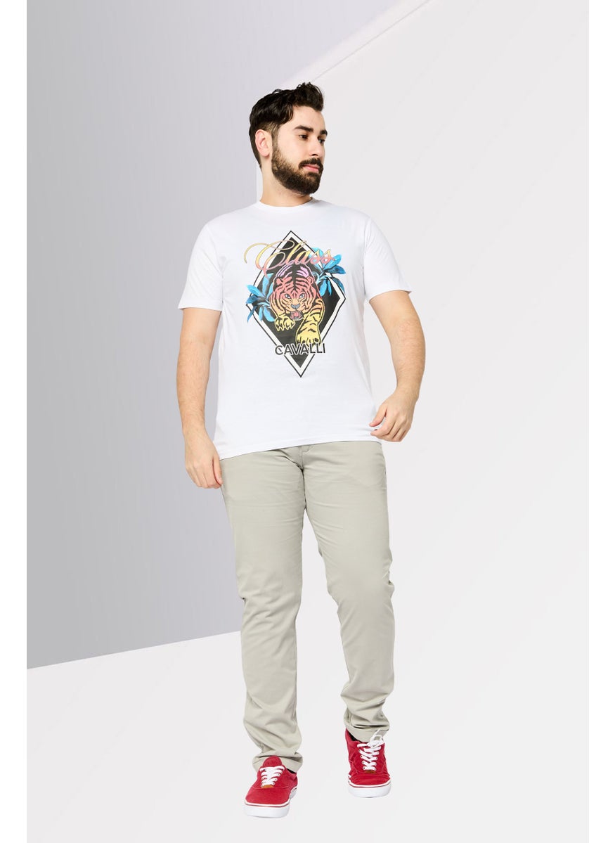 Cavalli Class Men Crew Neck Short Sleeve Graphic Print T-Shirts, White  - Image 2