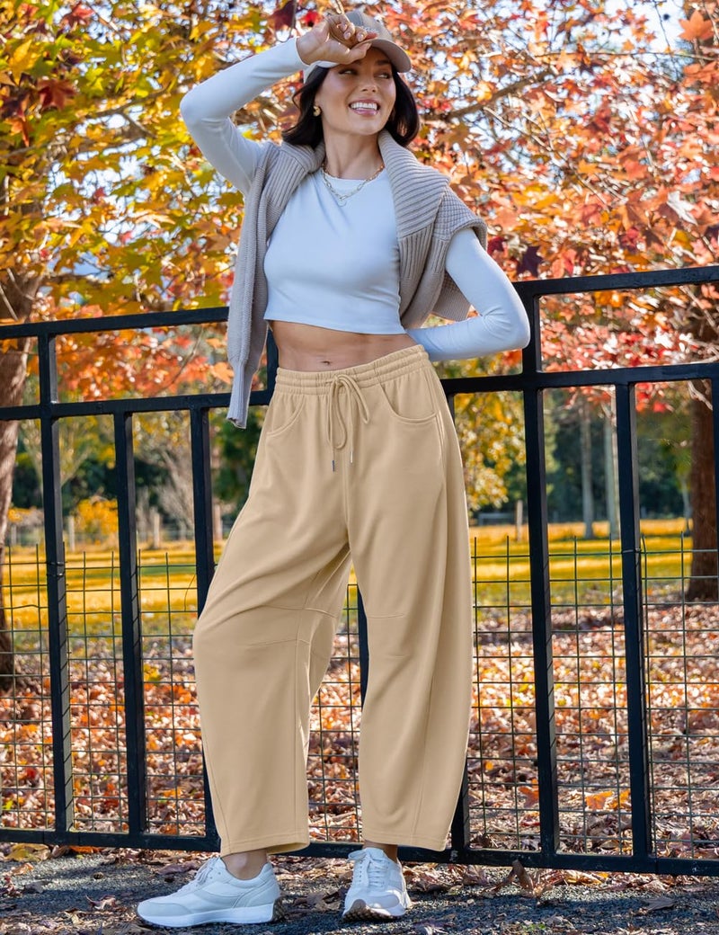 TARSE Women's Barrel Sweatpants Workout Active Joggers Pants Harem Baggy Lounge Bottoms, Khaki S - Image 3