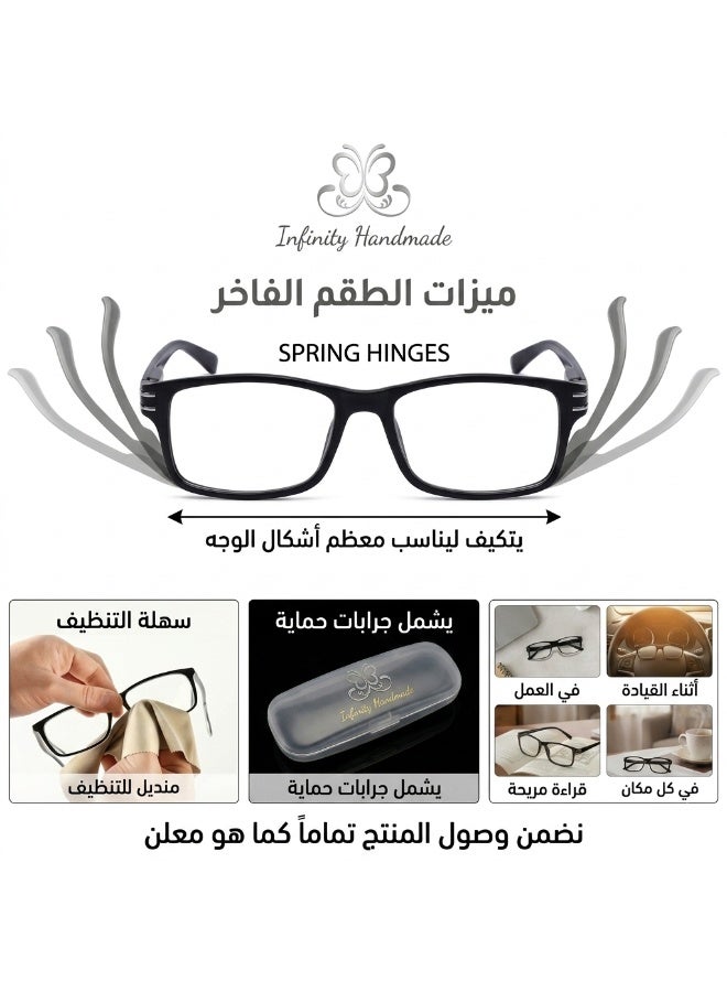 طقم نظارتين قراءة طبية (2 قطعة) للجنسين - إطار مرن مقاوم للكسر وعدسات ضد الخدش - تصميم عصري مريح بجميع المقاسات والألوان - يشمل (2 جراب + 2 منديل أصلي) - Image 2