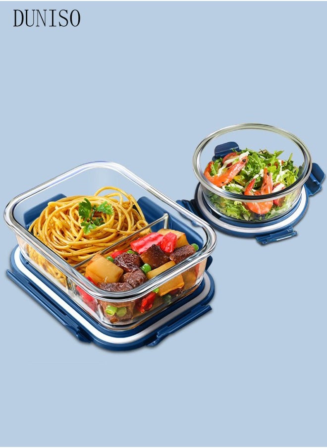 DUNISO 2 pieces glass kitchen meal preparation containers, 1040ml, 750ml, with durable lock lids, meal preparation containers, children's and adult glass bento boxes, bento lunch boxes  - Image 3