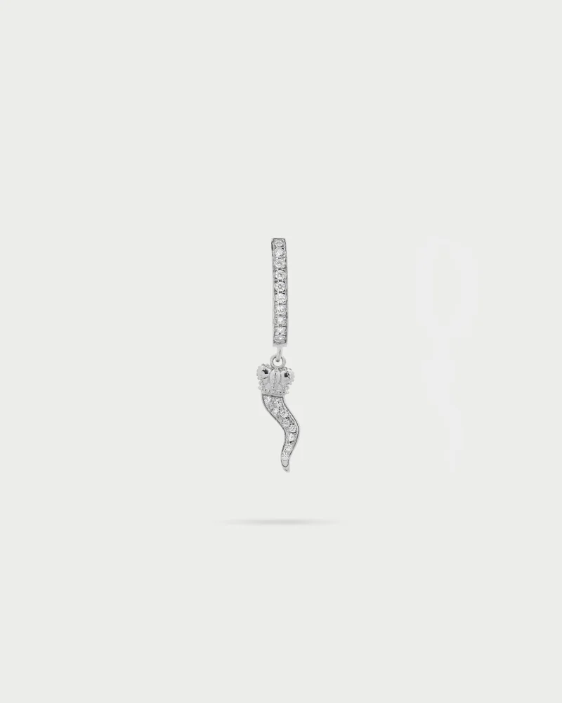 Rue Des Mill Single earring hoop pav√® mini horn - STARDUST TEN - Rhodium