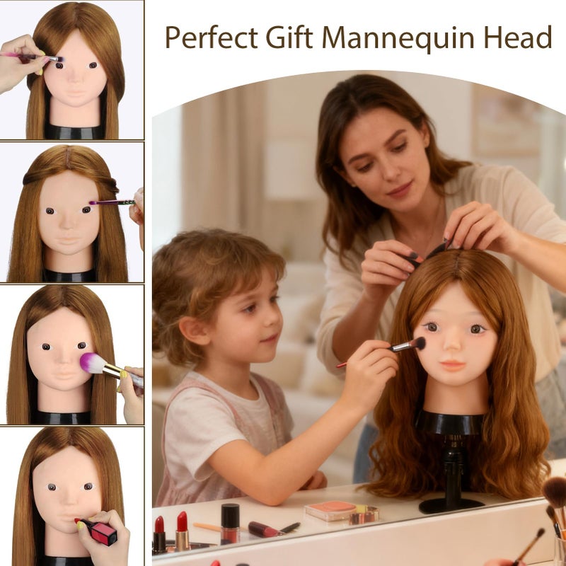 TopDirect Mannequin Head with 80% Human Hair, TopDirect 24" Brown Real Hair Cosmetology Mannequin Head Hair Styling Hairdressing Practice Training Doll Heads with Clamp Holder and Tools - Image 2