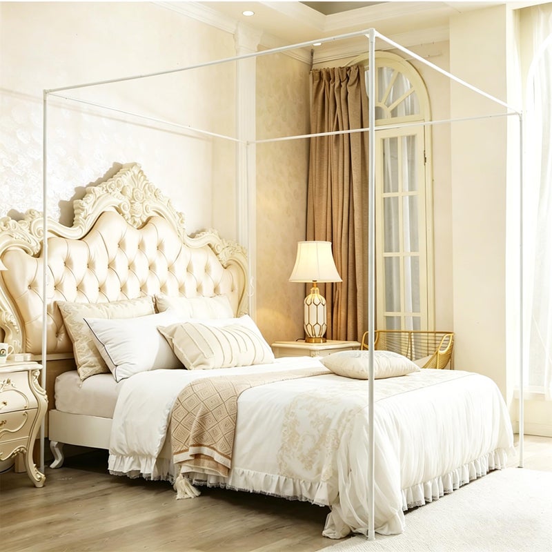 Mengersi Canopy Bed Frame Queen SizeBed Canopy Frame Post PolesCanopy Bed Curtains Frame Bracket Fit for Metal Bed Wood Bed Bedroom DecorWhite - Image 2
