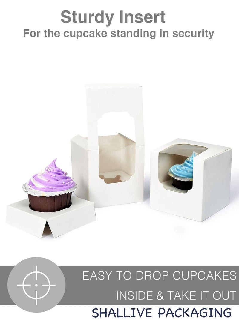 Shallive 100 Pcs Individual Cupcake Box White with Insert, 3.5" Treat Boxes with Window Bulk for Hot Cocoa Bombs and Cookies, Pre-Assembled for Easter Wedding Birthday Baby Shower Party - Image 4