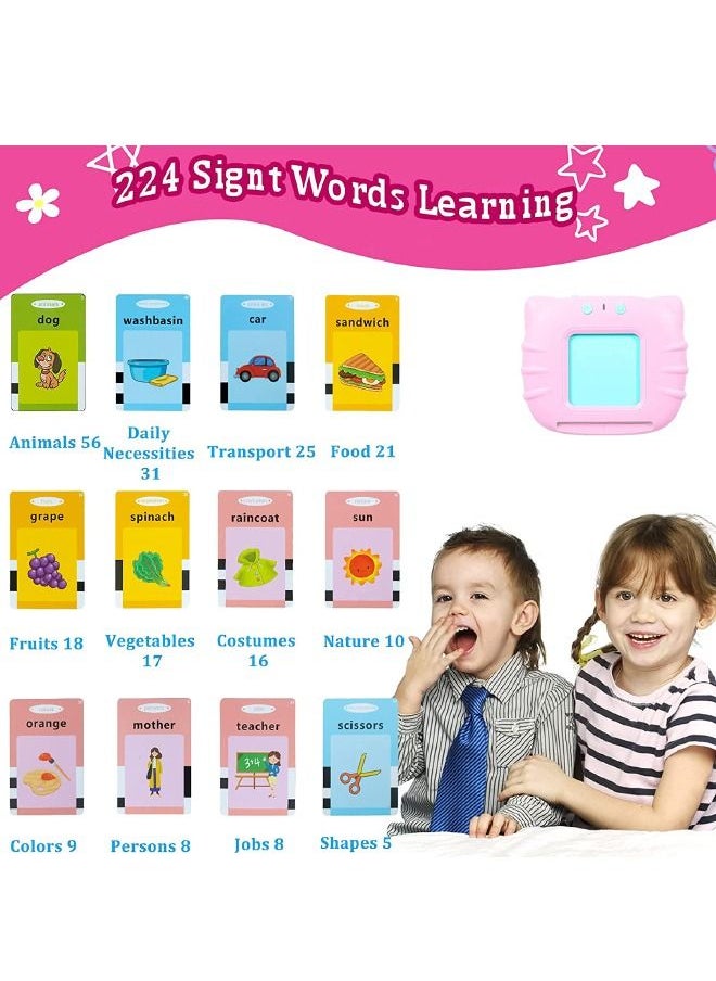 Generic - Educational Learning Toys for 2-6 Year Old Kids, Listen and Learn Literacy Audible Flash Cards for Kid, 112 Pieces Talking Audio Flashcards with Sound Effects Contains 224 Sight Words (Pink) - Image 1