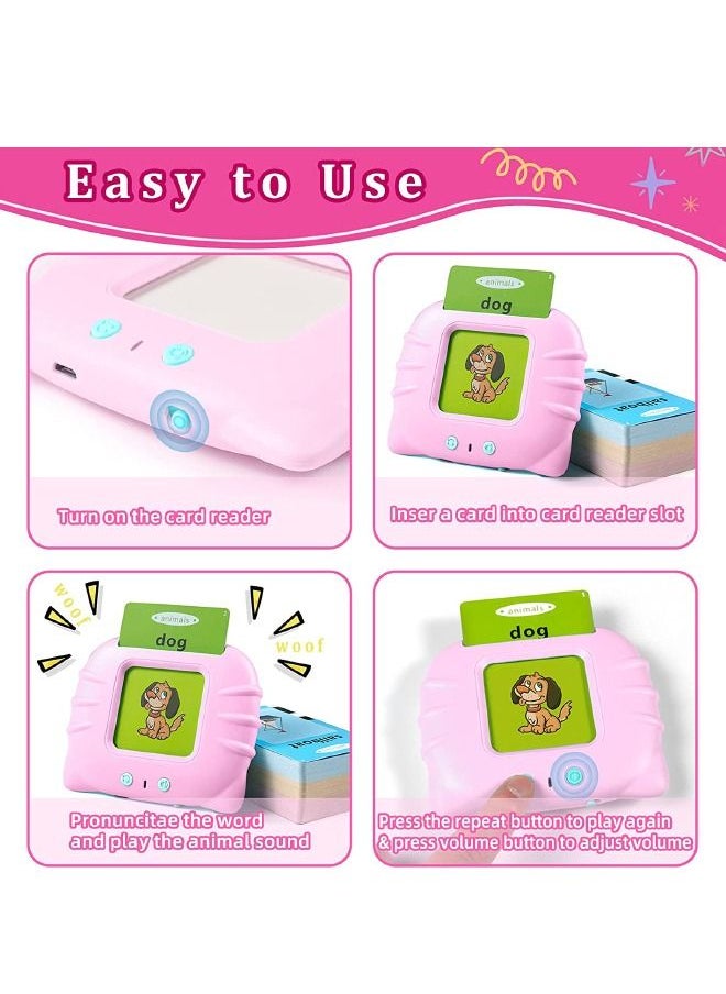 Generic - Educational Learning Toys for 2-6 Year Old Kids, Listen and Learn Literacy Audible Flash Cards for Kid, 112 Pieces Talking Audio Flashcards with Sound Effects Contains 224 Sight Words (Pink) - Image 1