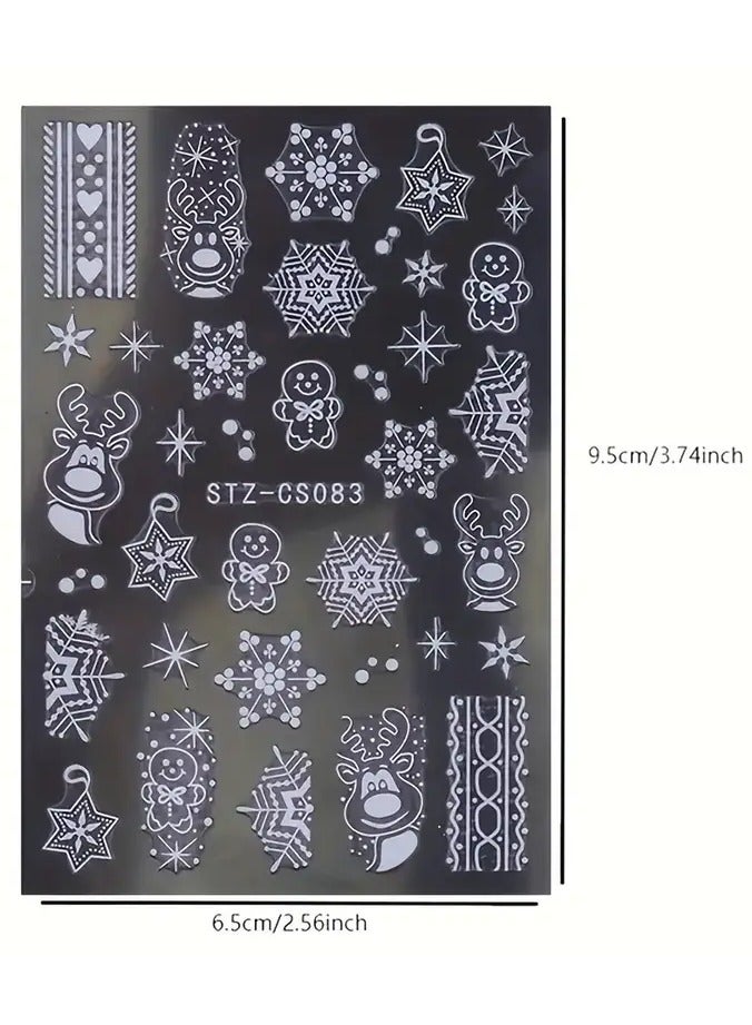 Rozino 3D Nail Stickers Set of 2 - Rose Golden Cartoon Reindeer, Snowflake Decals, Holographic Tree Design - Self-Adhesive Paper Manicure Decor with Glitter Finish for Festive Nail Art - Image 2