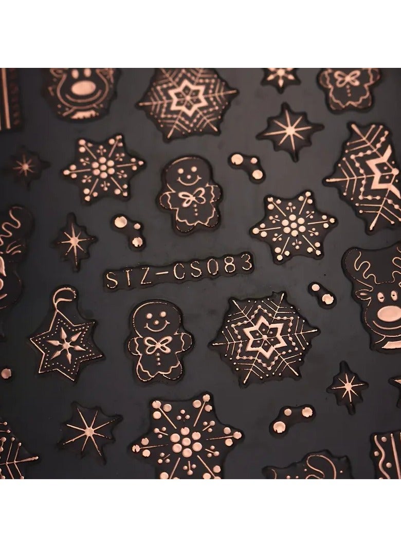 Rozino 3D Nail Stickers Set of 2 - Rose Golden Cartoon Reindeer, Snowflake Decals, Holographic Tree Design - Self-Adhesive Paper Manicure Decor with Glitter Finish for Festive Nail Art - Image 4