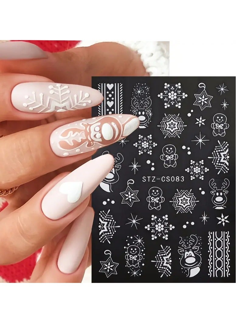 Rozino 3D Nail Stickers Set of 2 - Rose Golden Cartoon Reindeer, Snowflake Decals, Holographic Tree Design - Self-Adhesive Paper Manicure Decor with Glitter Finish for Festive Nail Art - Image 5