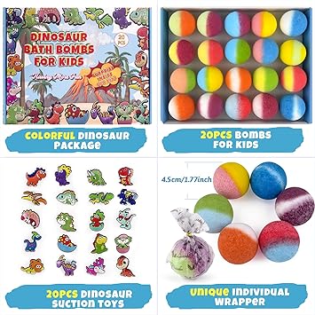 PickMora 20PCS Bath Bombs with Dinosaur Suction Toys Inside Colorful Bubble Fizzy for Toddlers Natural Organic Bath Bombs for Girls and Boys at Birthday Easter - Image 2