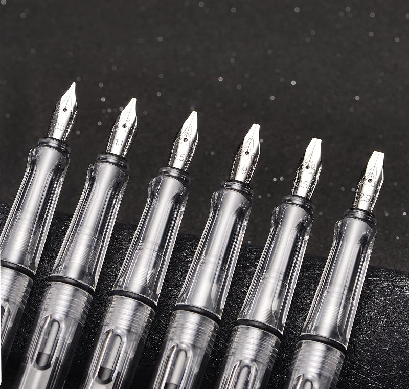 Lanxivi Yongsheng Calligraphy Fountain Pen Set Transparent Clear, 6 Assorted Tip Sizes for Art Drawing and Writing Signature - Image 1