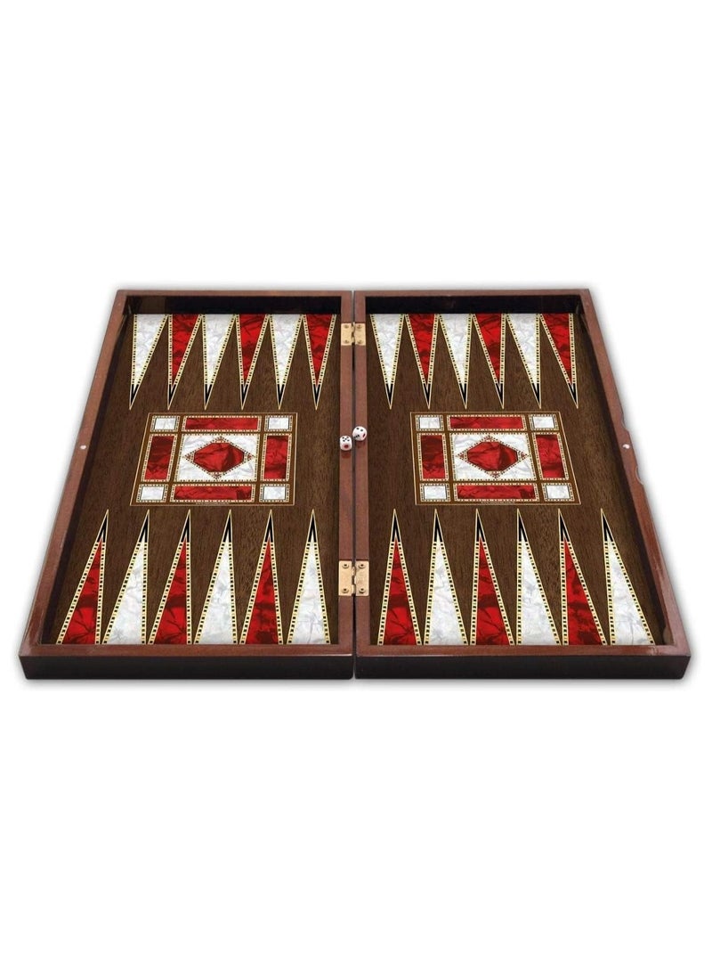 Backgammon Set Large 25.4 x 48 cm, Mother of Pearl Board, MDF Material with Magnetic Lock, Travel Friendly, Made in Turkey