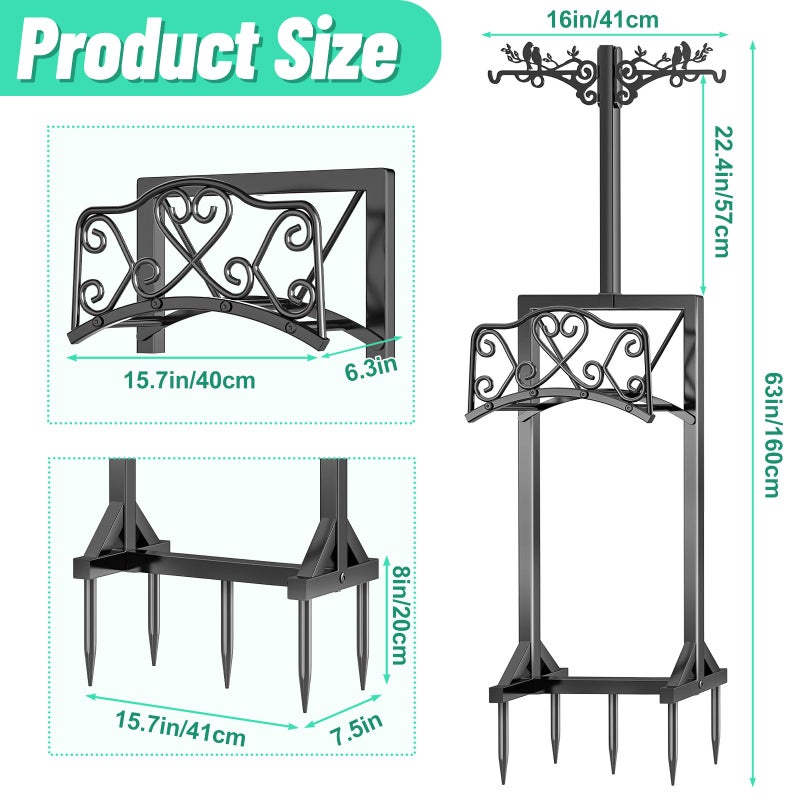 ODSNANIE Garden Hose Holder, Freedstanding Heavy Duty Garden Water Hose Holder Stand with 2 Shepherds Hooks, Detachable Metal Hose Storage Hanger Rack for Outside Yard Lawn Farm - Image 2