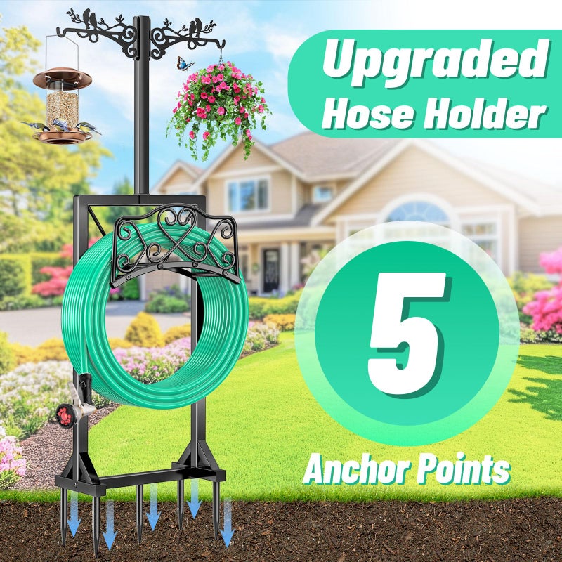 ODSNANIE Garden Hose Holder, Freedstanding Heavy Duty Garden Water Hose Holder Stand with 2 Shepherds Hooks, Detachable Metal Hose Storage Hanger Rack for Outside Yard Lawn Farm - Image 4