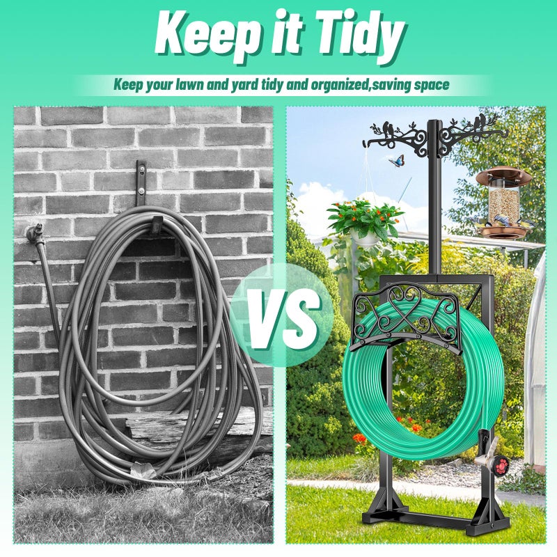 ODSNANIE Garden Hose Holder, Freedstanding Heavy Duty Garden Water Hose Holder Stand with 2 Shepherds Hooks, Detachable Metal Hose Storage Hanger Rack for Outside Yard Lawn Farm - Image 5