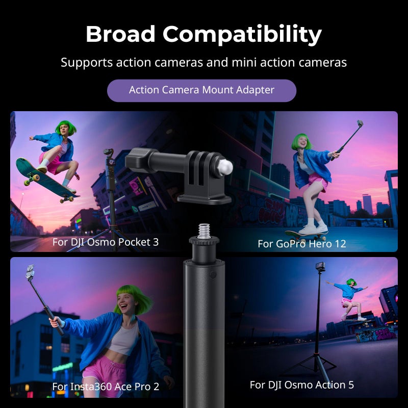 SmallRig 59" Extendable Selfie Stick Tripod for GoPro Hero 13/12/11, for DJI Action 6/5 Pro/4, for DJI Pocket 3, for Xtra Muse, for Akaso, 1/4"-20 Screw for Insta360 X5/X4, Mirrorless Camera - 5284 - Image 5