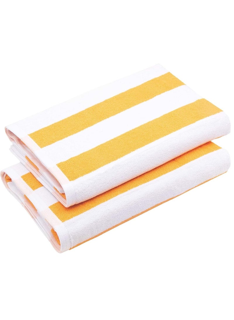 SIGNOOLA Two Stripes Towel 100% Cotton , 2 Pool Yellow Stripe , 70 X 180cm  - Image 1