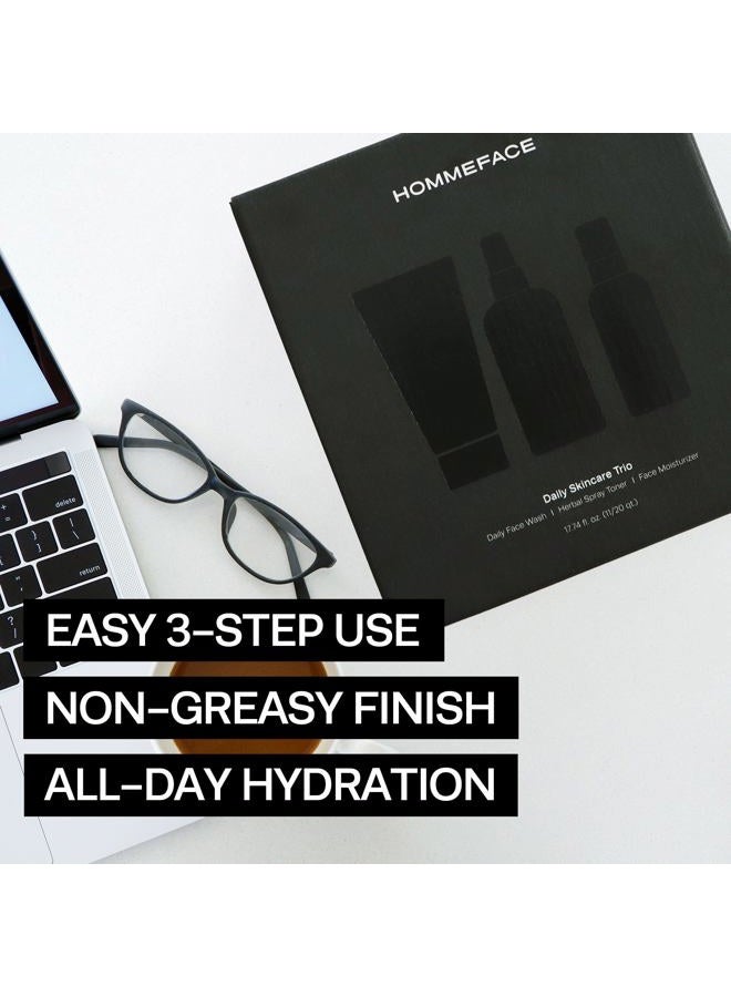 HOMMEFACE Daily Trio Skin Set for Men | 3-Step Skincare Kit | Includes Face Wash, Herbal Spray Toner, and Facial Moisturizer | Alcohol-free, No SLS - Image 2