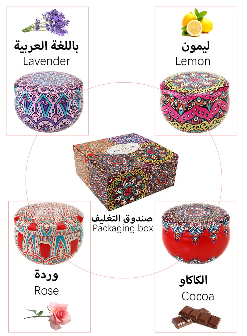 شموع معطرة، عبوة من 4 شموع عطرية مع زيت عطري، شموع الصويا، تدوم 48 ساعة، مثالية لأعياد الميلاد وحفلات العروس وحفلات الانتقال إلى منزل جديد (على الطراز العرقي)  - Image 3