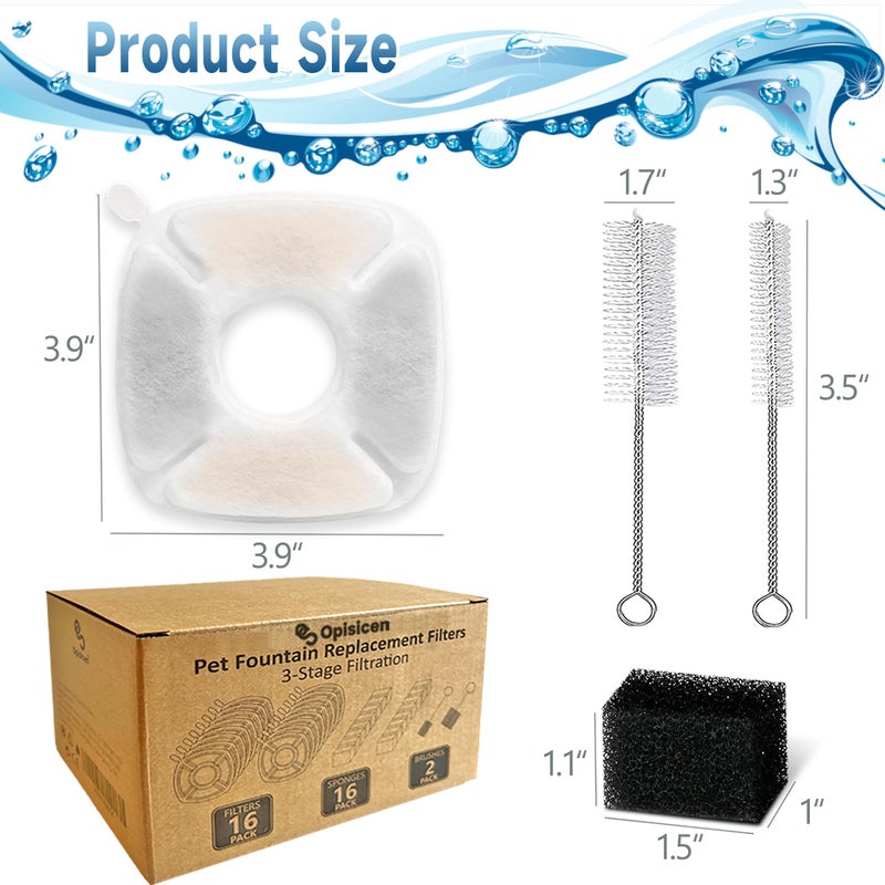 OPISICEN 18 Pcs Cat Fountain Filters Replacement Compatible with VEKEN 95oz/2.8L, 67oz/2L, 135oz/4L Pet Fountain - Image 5