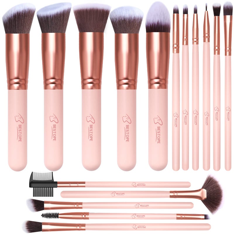 BESTOPE PRO Makeup Brushes Makeup Brush Set, BESTOPE PRO Makeup Brushes Kit, 16Pcs Professional Makeup Brush Set for Eye and Face, Foundation Powder Concealers Blush Eyeshadow Brush Make UP Brushes Kit Pink - Image 1