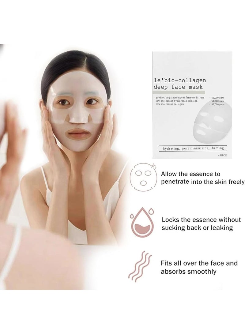 SOLARAE Bio Collagen Face Mask, 4 Pcs 28g Bio-Collagen Deep Mask, Deep Hydrating Firming, Pore Minimizing, Elasticity Improvement, Anti Wrinkle Lifting, Hydrating Overnight Hydrogel Mask - Image 1