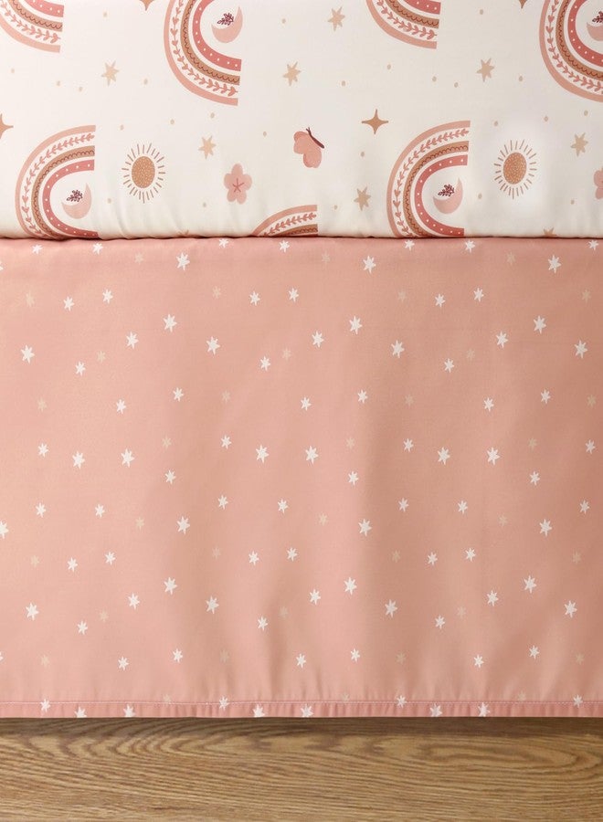 The Peanut Shell مجموعة بيبي كريب من ذا بيناتشيل 3 قطع للفتيات - مجموعة سرير حديثي الولادة، الرضع والأطفال مع شريحة سرير ملائمة، غطاء مريح مع كشكش - قوس قزح بوهيمي - Image 5