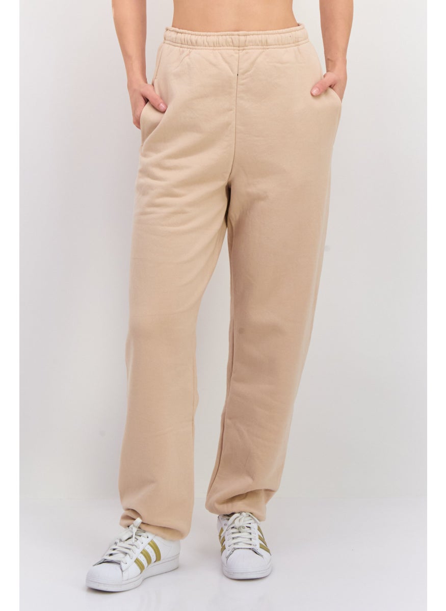 NIA Women Oversized Solid Fleece Sweatpants, Beige  - Image 1