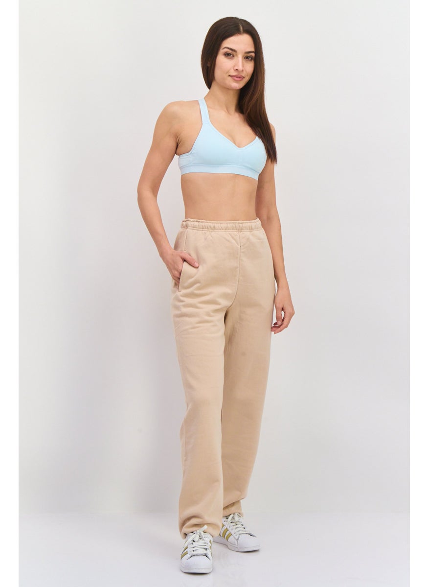 NIA Women Oversized Solid Fleece Sweatpants, Beige  - Image 4